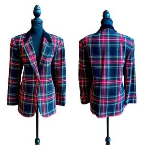 Tartan Plaid Wool Blend Lined One-Button Boyfriend Blazer (12)